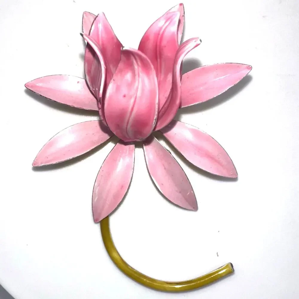 Original by Robert signed vintage gold tone pink green enamel 3D flower brooch